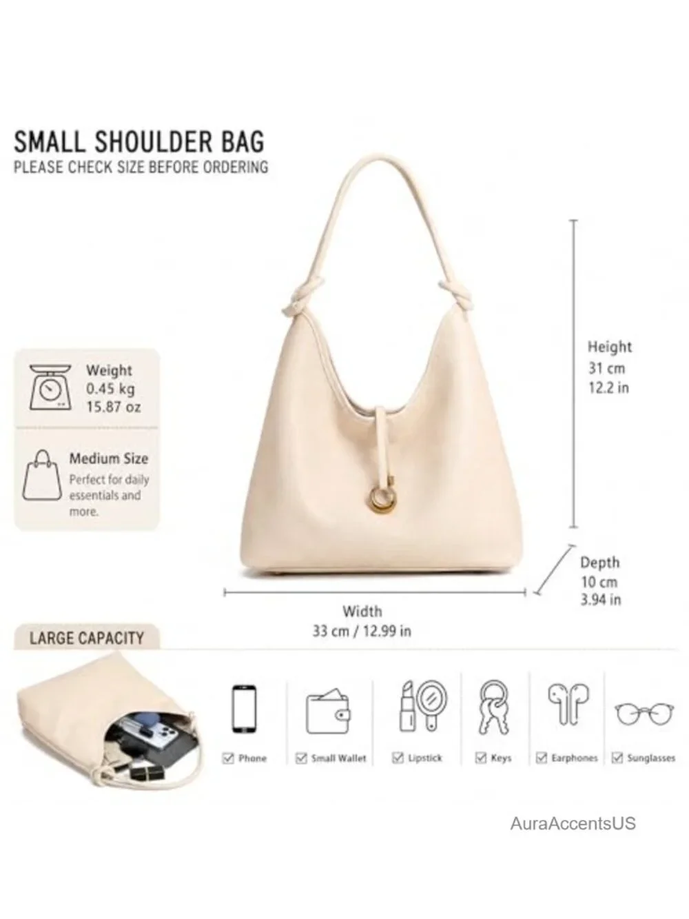 2-in-1 Hobo Tote Set with Removable Pouch Vegan PU Leather Shoulder Crossbody